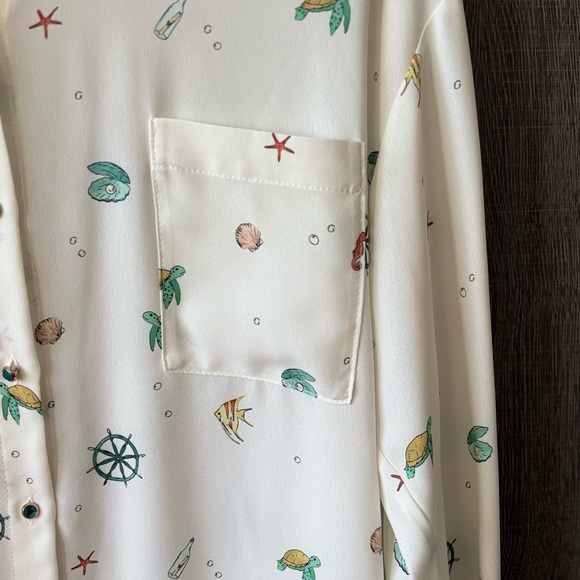 Women's Cream Nautical Print Button Down Shirt - Picture 3 of 7